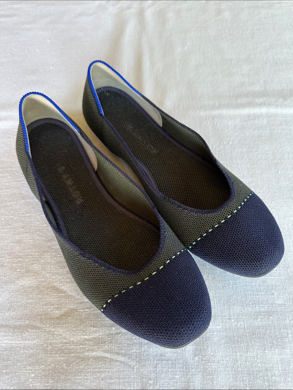 Rothy's The Square Highland Captoe 9 Green / Navy